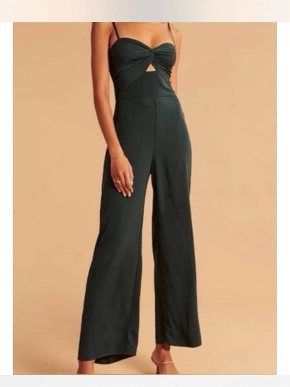 Abercrombie & Fitch Dark Green Twist-Front Wide-Leg Jumpsuit